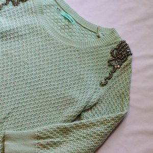Mint Green Sweater with Rhinestone Detail